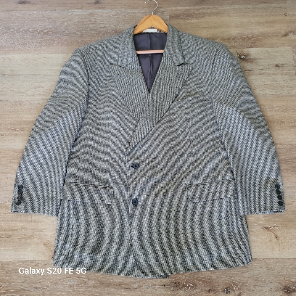 Quails 100% Wool Blazer Sport Coat 44R Black White Houndstooth Classic Jacke